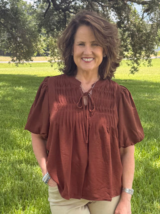 She & Sky Pintuck Fall Top