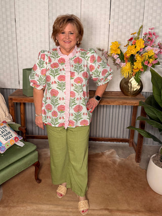 Entro Sweet Petal Stripe Trim Top