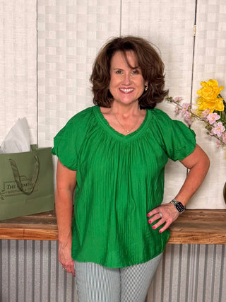 Emerald Breeze Puff Sleeve Top