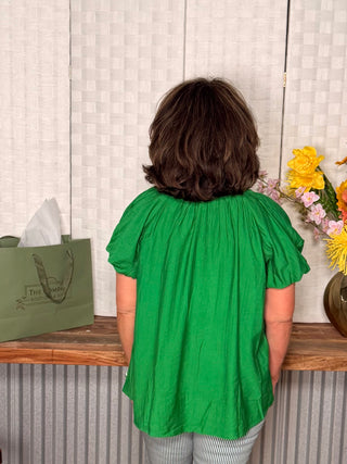 Emerald Breeze Puff Sleeve Top
