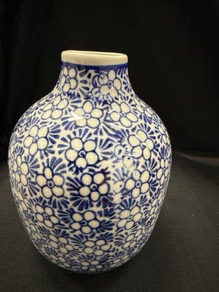 Blue & White Petite Floral Porcelain Vase