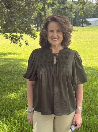 She & Sky Pintuck Fall Top