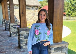 Fantastic Fawn Rose X-Embroidery Knit Sweater