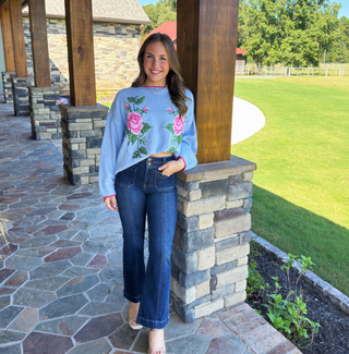 Fantastic Fawn Rose X-Embroidery Knit Sweater