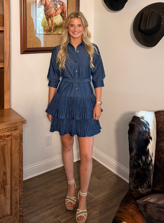 Tiered Pleated Shirt Dress