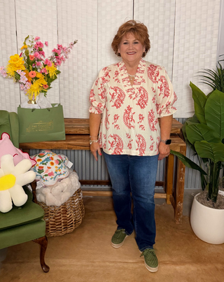 Umgee Floral Toile Smocked Detail Blouse