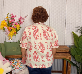 Umgee Floral Toile Smocked Detail Blouse