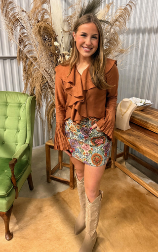 Pleated Ruffle Bronze Blouse