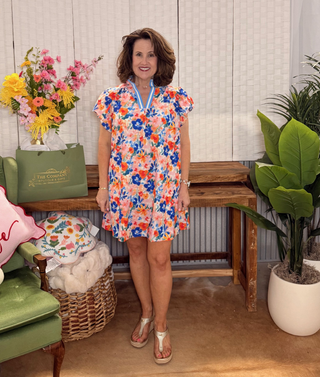 Umgee Vibrant Floral Flutter Sleeve Dress