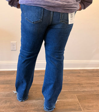 Risen High Rise Crop Frayed Hem Jeans