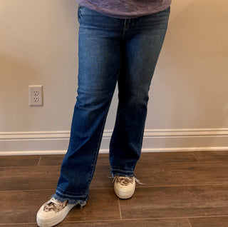 Risen High Rise Crop Frayed Hem Jeans