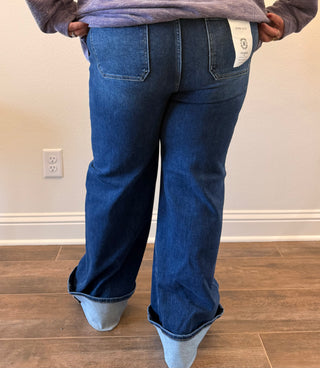 Risen High Rise Ankle Wide Button Down Cuffed Jeans