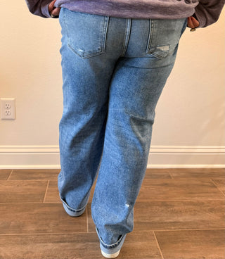 Risen Slouchy Ankle Boyfriend Jeans with Shaded Hearts