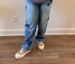 Risen Slouchy Ankle Boyfriend Jeans with Shaded Hearts