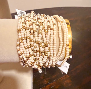 Splendid Iris White and Gold Beaded Bracelets