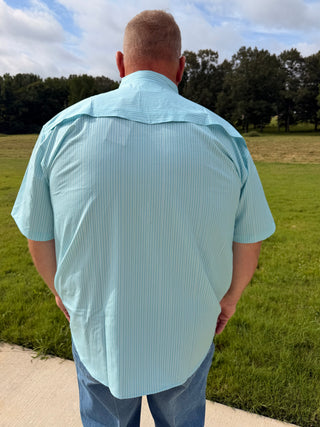 BCR Blue/White Striped SS Pearl Snap