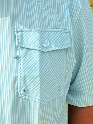 BCR Blue/White Striped SS Pearl Snap