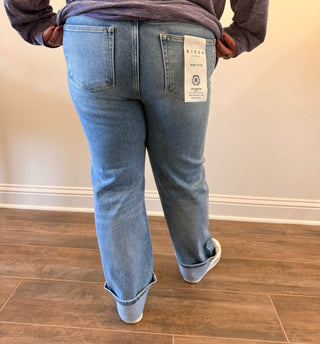 Risen High Rise Crop Straight Cuffed Jeans