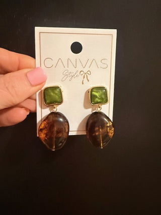 Gabby Tortoise & Resin Drop Earrings in Green