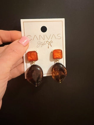 Gabby Tortoise & Resin Drop Earrings in Orange