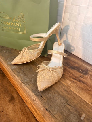 Katie Lace Bow Slingback Heels