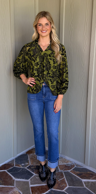 Umgee Olive Velvet Top