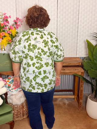 She & Sky Floral Button-Down Puff Sleeve Top