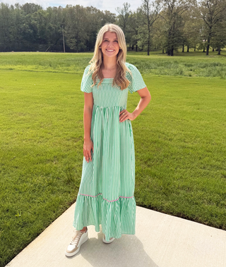 Mary Square Milena Green/White Dress