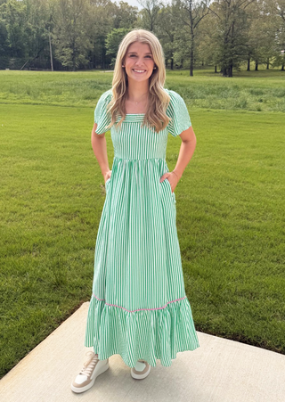 Mary Square Milena Green/White Dress