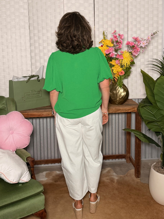 Peach Love Braid Belt Eyelet Embroidery Barrel Pants