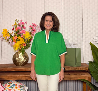 Umgee Contrast Trim Textured Tunic Top