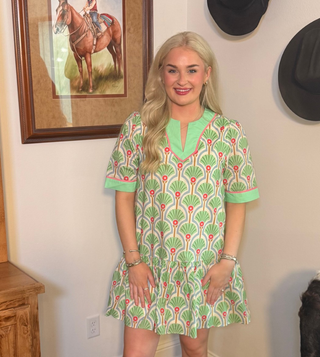 She & Sky Green Print Shift Dress