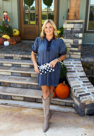 She & Sky Busy in Blue Dress