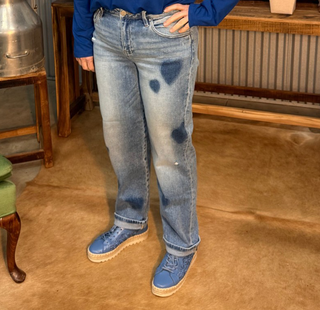 Risen Slouchy Ankle Boyfriend Jeans with Shaded Hearts