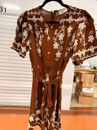 Chestnut Charm Embroidered Romper