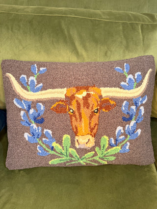 Longhorn and Blue Bonnet Pillow