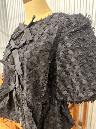 THML Puff Sleeve Black Textured Top