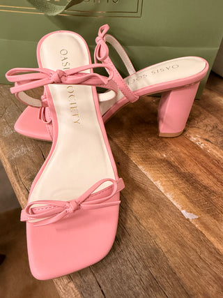 The Wendy Pink Double Strap Bow Heels