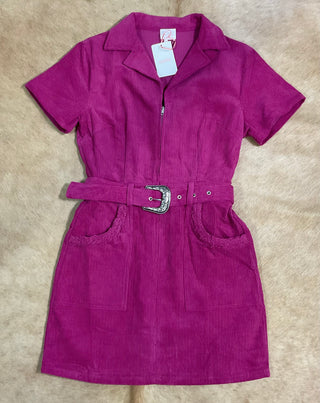 Entro Plum Corduroy Belted Dress