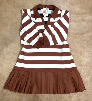 Entro  Chestnut Brown Striped Dress