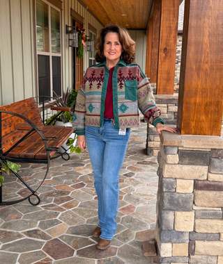 Umgee Aztec Frayed Corduroy Trim Jacket