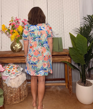 Umgee Floral Mandarin Collar Shift Dress