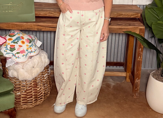Peach Love Pink Polka Dot Denim