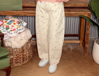 Peach Love Pink Polka Dot Denim