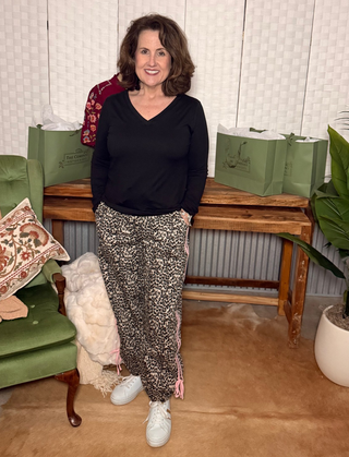 BiBi Leopard Print Pants with Pink Trim