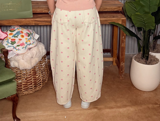 Peach Love Pink Polka Dot Denim