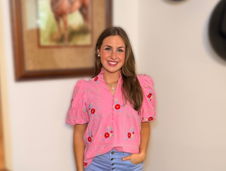 Entro Embroidered Floral Pink Blouse