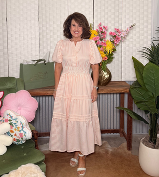 She & Sky Striped Midi Puff Sleeve Dress