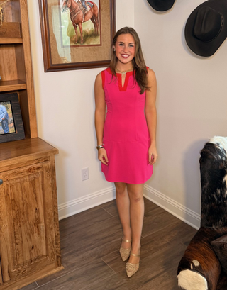 She & Sky Hot Pink Contrast Trim Shift Dress