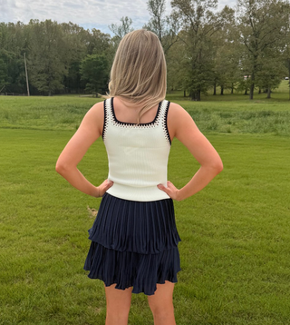 Pleated Navy Tiered Mini Skirt